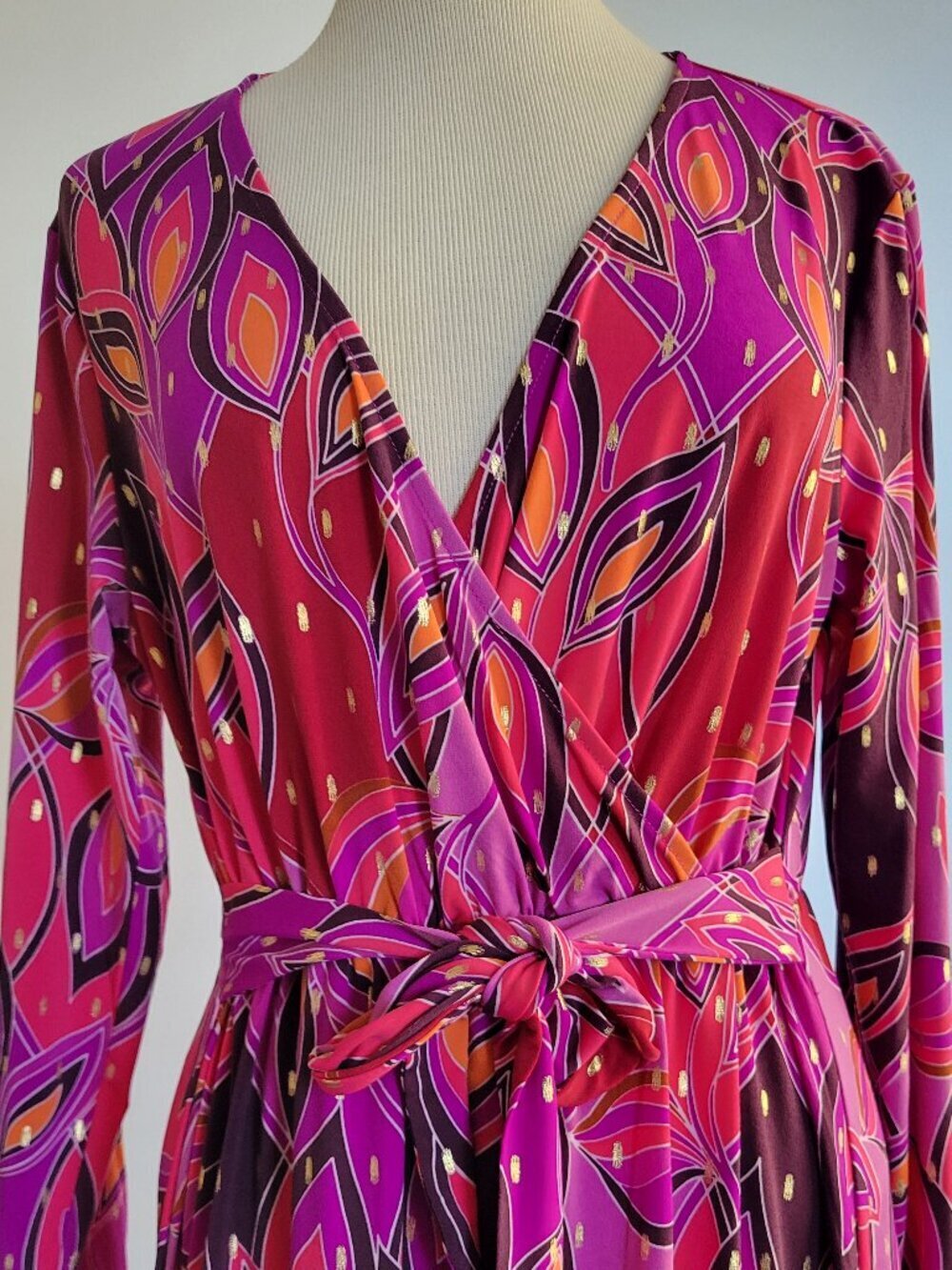 IMAN Global Chic Printed Runway Jersey Surplice Dress